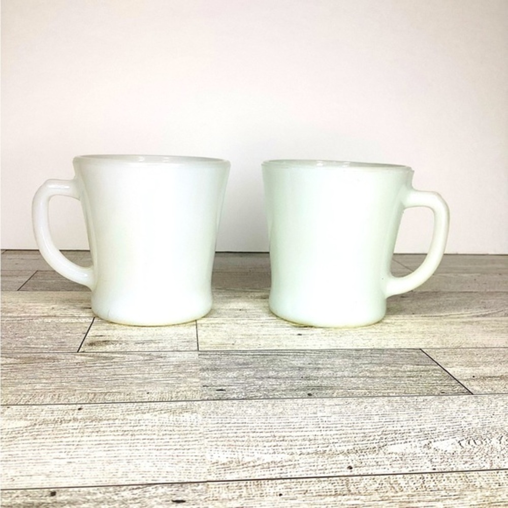 Vintage Pair of Fire King Milk Glass D Handle Mugs